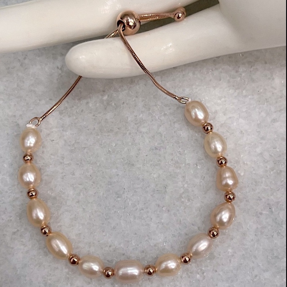 Freshwater Peach Cultured Pearl 14K RG Sterling Silver BOLO Bracelet